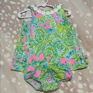 Bright Floral Baby Dress & Bloomers - Pink, Green, Blue